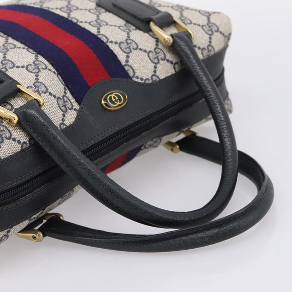 GUCCI GG Supreme Sherry Line Hand Bag PVC Navy Gold Tone 67 02 3839 Auth 203359