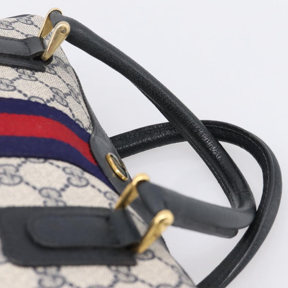 GUCCI GG Supreme Sherry Line Hand Bag PVC Navy Gold Tone 67 02 3839 Auth 203359