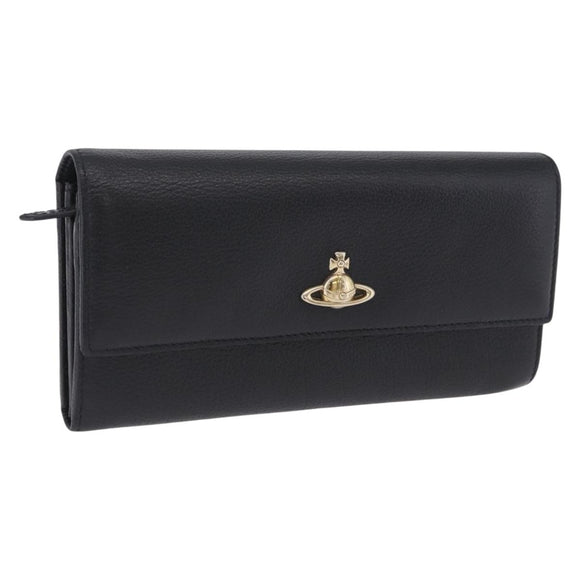 Vivienne Westwood Long Wallet Leather Black Gold Tone Auth 203366A