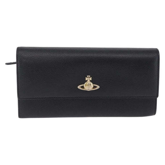 Vivienne Westwood Long Wallet Leather Black Gold Tone Auth 203366A