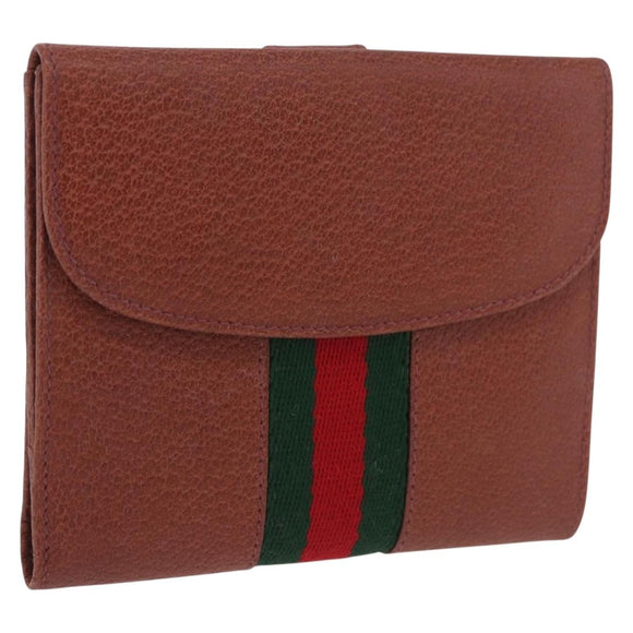 GUCCI Web Sherry Line Bifold Wallet Leather Brown 035 184 1647 Auth 203367A