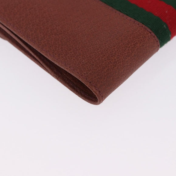 GUCCI Web Sherry Line Bifold Wallet Leather Brown 035 184 1647 Auth 203367A
