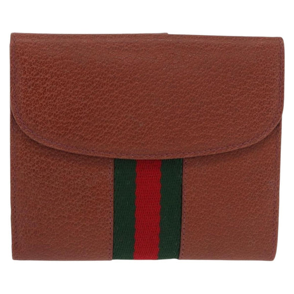 GUCCI Web Sherry Line Bifold Wallet Leather Brown 035 184 1647 Auth 203367A