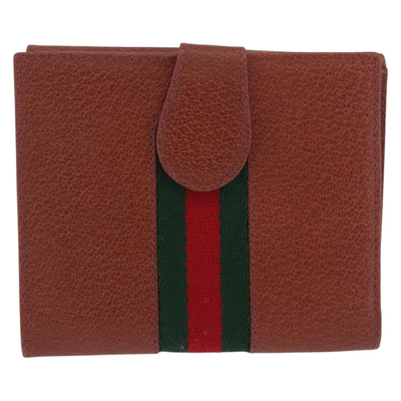 GUCCI Web Sherry Line Bifold Wallet Leather Brown 035 184 1647 Auth 203367A