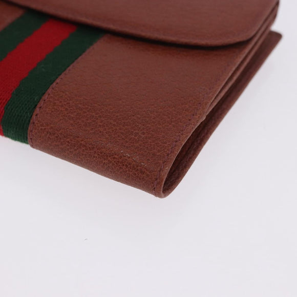 GUCCI Web Sherry Line Bifold Wallet Leather Brown 035 184 1647 Auth 203367A