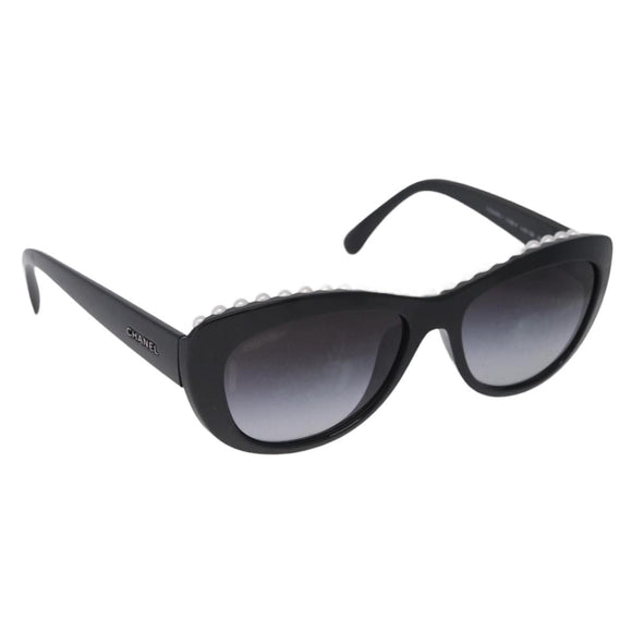 CHANEL Sunglasses Plastic Black White CC Auth 203372