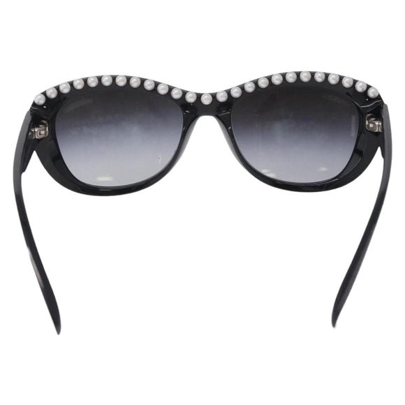 CHANEL Sunglasses Plastic Black White CC Auth 203372