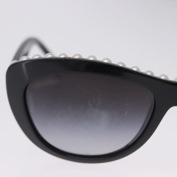 CHANEL Sunglasses Plastic Black White CC Auth 203372