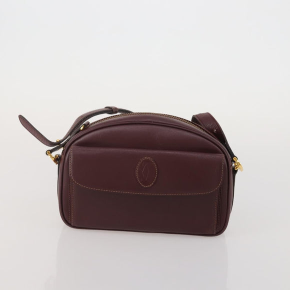 CARTIER Must Line Shoulder Bag Leather 3 Set Bordeaux Gold Auth 203375