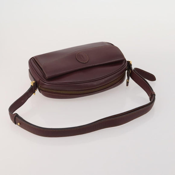 CARTIER Must Line Shoulder Bag Leather 3 Set Bordeaux Gold Auth 203375