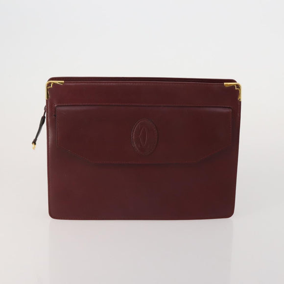 CARTIER Must Line Shoulder Bag Leather 3 Set Bordeaux Gold Auth 203375