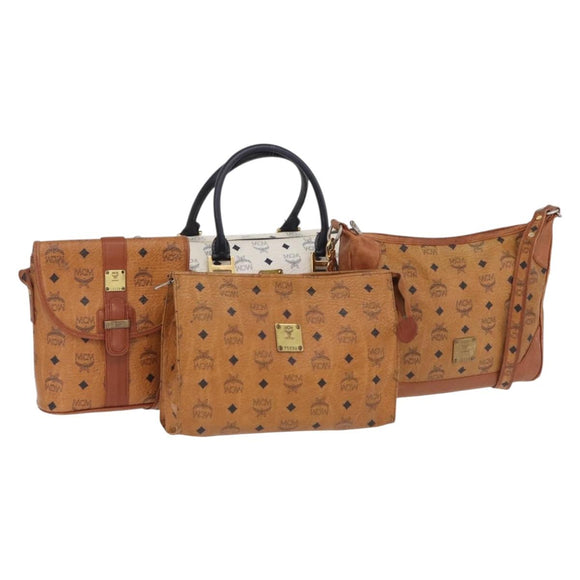 MCM Vicetos Logogram Clutch Bag PVC Leather 4 Set White Beige Auth 203376