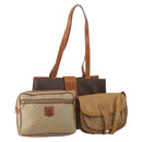CELINE Macadam Canvas Shoulder Bag PVC Leather 3 Set Brown Beige Auth 203379-1