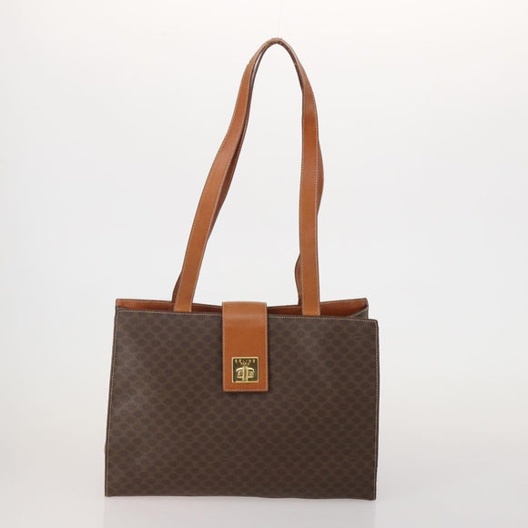 CELINE Macadam Canvas Shoulder Bag PVC Leather 3 Set Brown Beige Auth 203379