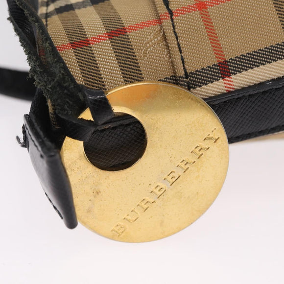 BURBERRY Nova Check Hand Bag Canvas Beige Gold Auth 203383A