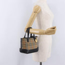 BURBERRY Nova Check Hand Bag Canvas Beige Gold Auth 203383A-23