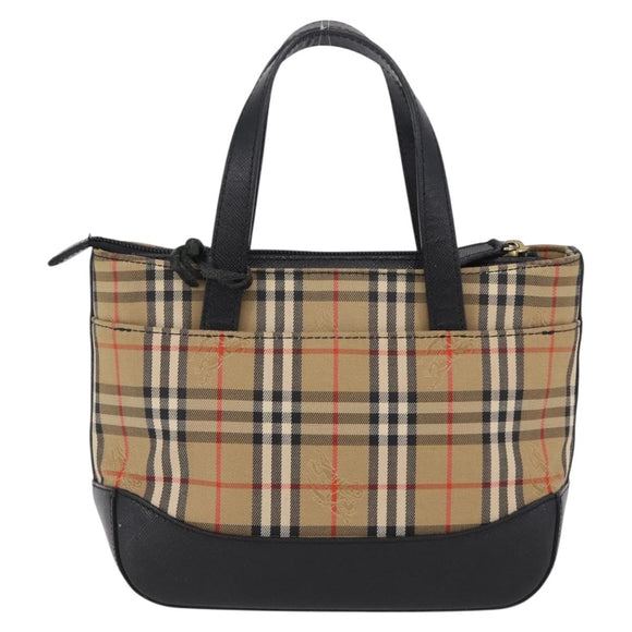 BURBERRY Nova Check Hand Bag Canvas Beige Gold Auth 203383A