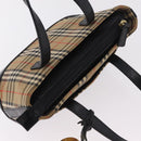 BURBERRY Nova Check Hand Bag Canvas Beige Gold Auth 203383A-6