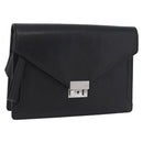 BURBERRY Clutch Bag Leather Black Silver Auth 203385-1
