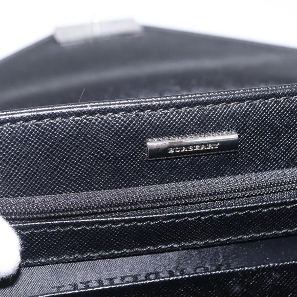BURBERRY Clutch Bag Leather Black Silver Auth 203385