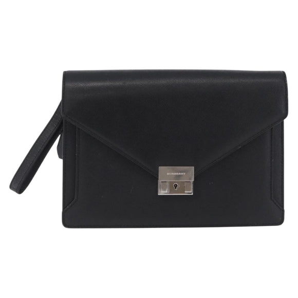 BURBERRY Clutch Bag Leather Black Silver Auth 203385