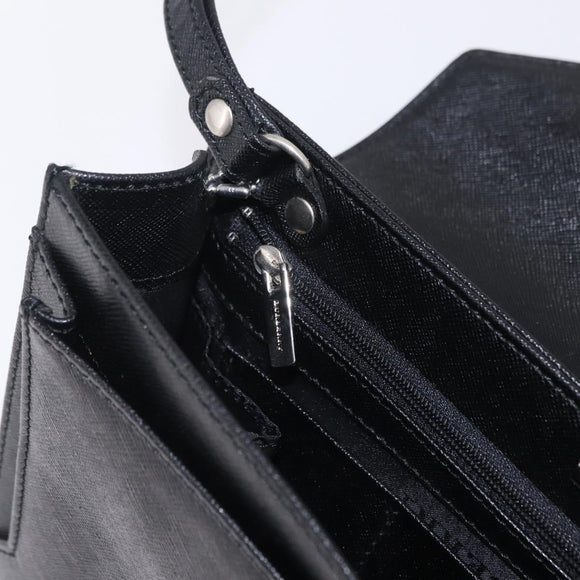 BURBERRY Clutch Bag Leather Black Silver Auth 203385