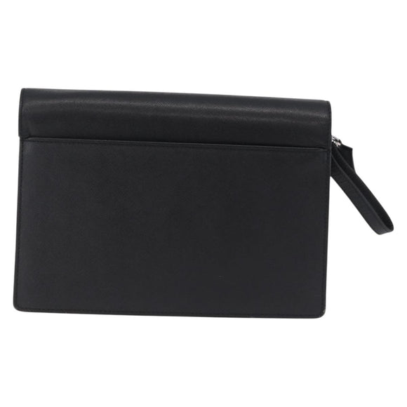 BURBERRY Clutch Bag Leather Black Silver Auth 203385