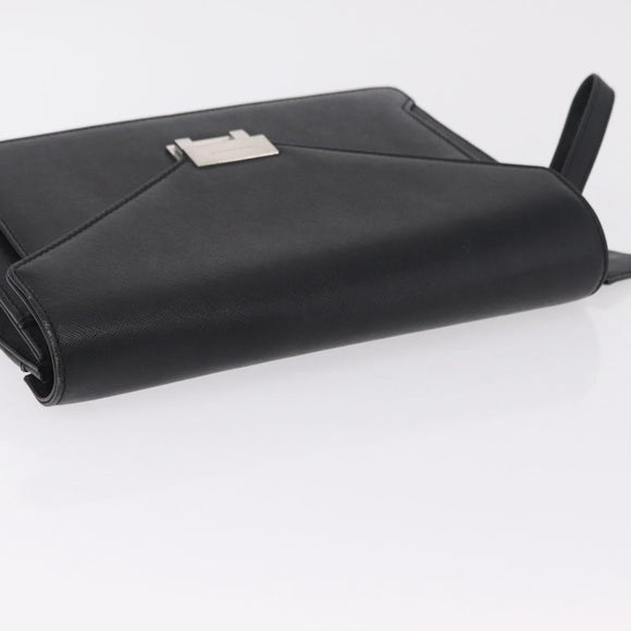 BURBERRY Clutch Bag Leather Black Silver Auth 203385