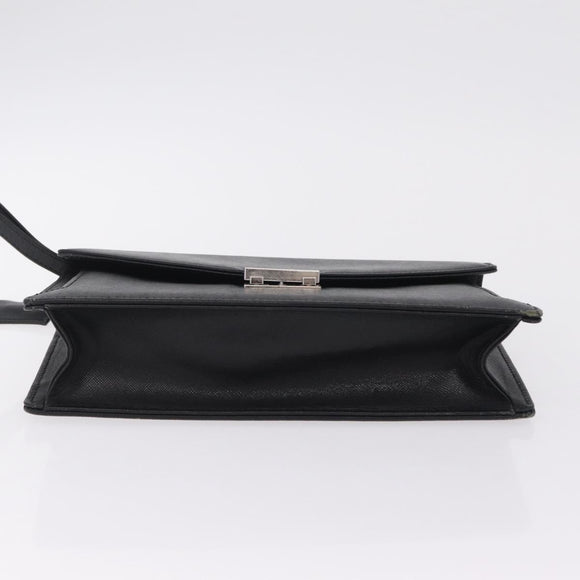 BURBERRY Clutch Bag Leather Black Silver Auth 203385