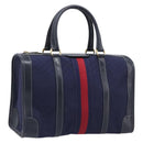 GUCCI Micro GG Canvas Sherry Line Boston Bag Navy Gold Auth 203400A-1