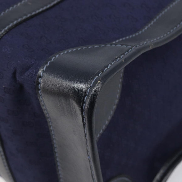 GUCCI Micro GG Canvas Sherry Line Boston Bag Navy Gold Auth 203400A