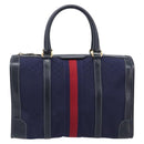 GUCCI Micro GG Canvas Sherry Line Boston Bag Navy Gold Auth 203400A-2