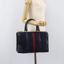 GUCCI Micro GG Canvas Sherry Line Boston Bag Navy Gold Auth 203400A-22