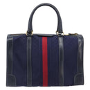 GUCCI Micro GG Canvas Sherry Line Boston Bag Navy Gold Auth 203400A-3