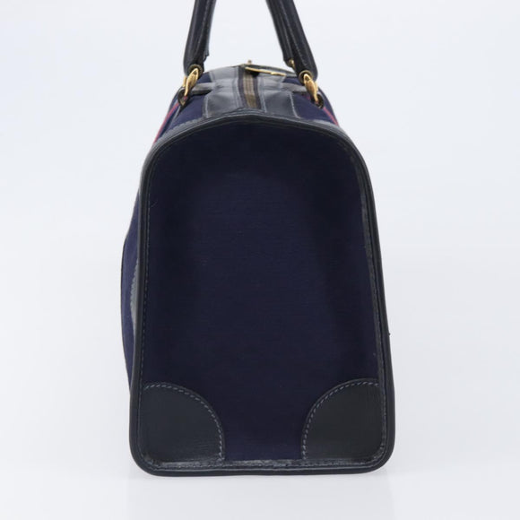 GUCCI Micro GG Canvas Sherry Line Boston Bag Navy Gold Auth 203400A