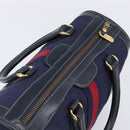 GUCCI Micro GG Canvas Sherry Line Boston Bag Navy Gold Auth 203400A-6