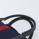 GUCCI Micro GG Canvas Sherry Line Boston Bag Navy Gold Auth 203400A-8