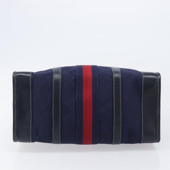 GUCCI Micro GG Canvas Sherry Line Boston Bag Navy Gold Auth 203400A