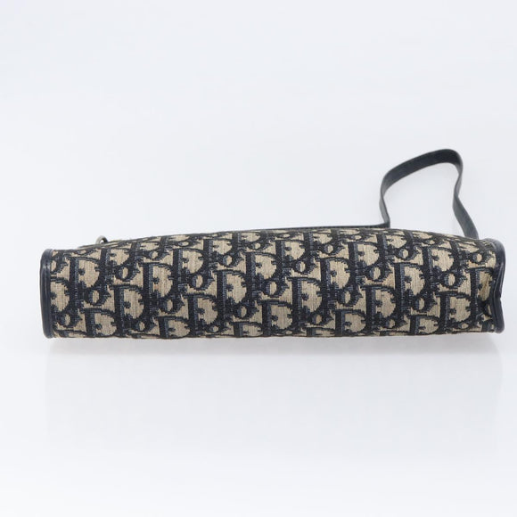 Christian Dior Trotter Canvas Shoulder Bag Navy Gold Auth 203402