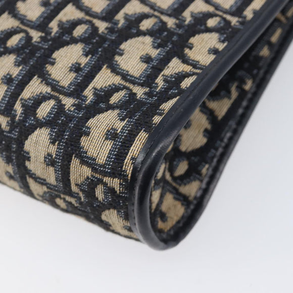 Christian Dior Trotter Canvas Shoulder Bag Navy Gold Auth 203402