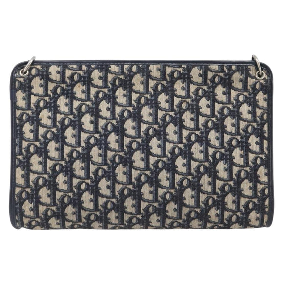 Christian Dior Trotter Canvas Shoulder Bag Navy Gold Auth 203402