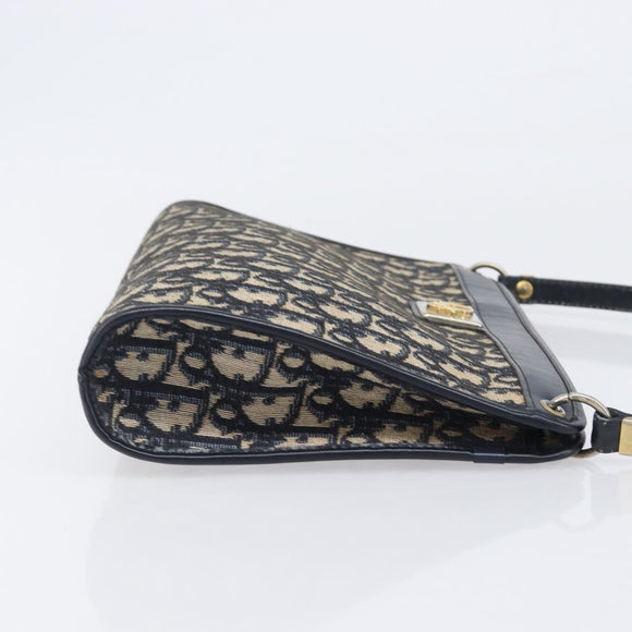 Christian Dior Trotter Canvas Shoulder Bag Navy Gold Auth 203402