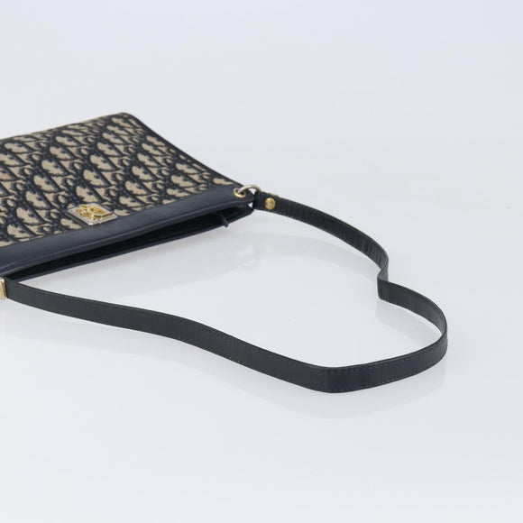 Christian Dior Trotter Canvas Shoulder Bag Navy Gold Auth 203402
