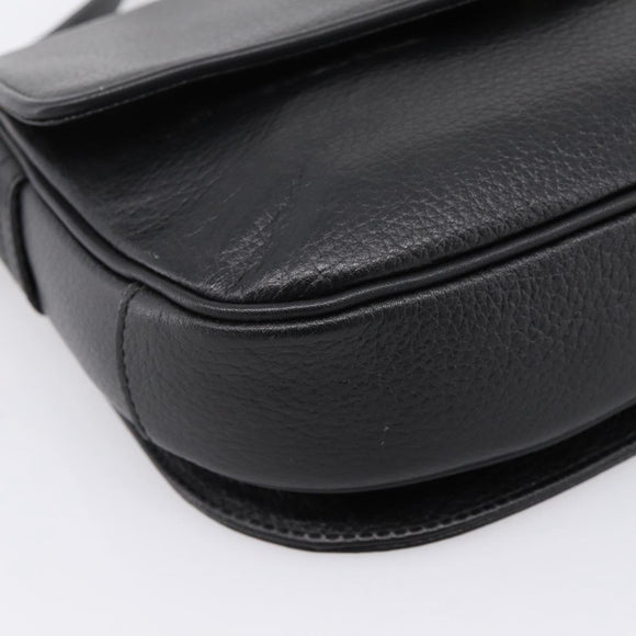 Burberrys Shoulder Bag Leather Black Gold Auth 203404