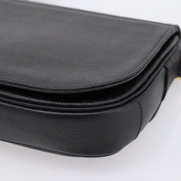 Burberrys Shoulder Bag Leather Black Gold Auth 203404