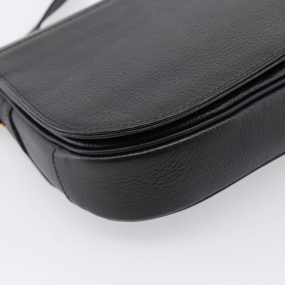 Burberrys Shoulder Bag Leather Black Gold Auth 203404