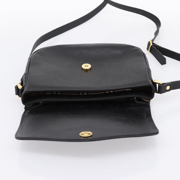 Burberrys Shoulder Bag Leather Black Gold Auth 203404