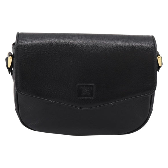 Burberrys Shoulder Bag Leather Black Gold Auth 203404