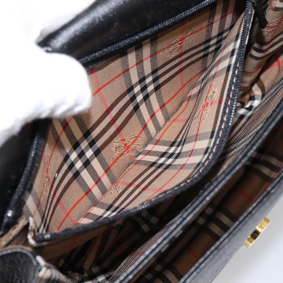 Burberrys Shoulder Bag Leather Black Gold Auth 203404