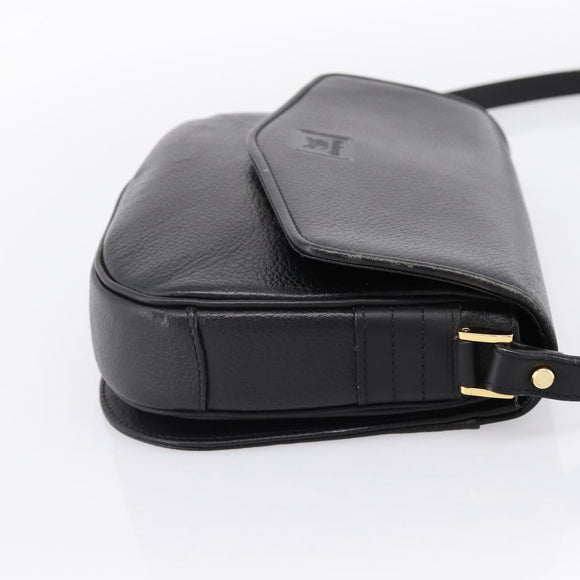 Burberrys Shoulder Bag Leather Black Gold Auth 203404